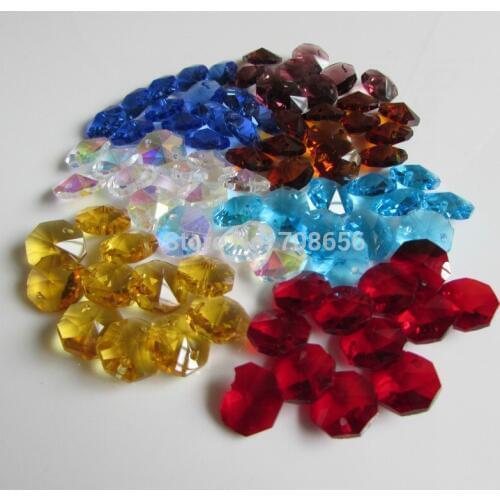 1000pcs 14mm octagon beads crystal chandelier chain parts decoration multicolour in two holes