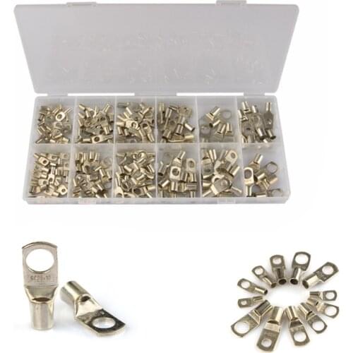 170Pcs Bare Terminals Tinned Copper Lug Ring Seal Wire Connector Battery Terminal Crimped Soldered Terminal SC10-6 SC16-8 SC25-8