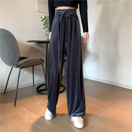 2021 New Autumn Womens Korean Version Simple Versatile Mopping Trousers Wide-leg Thin Dark High-waist Straight-leg Casual Pants