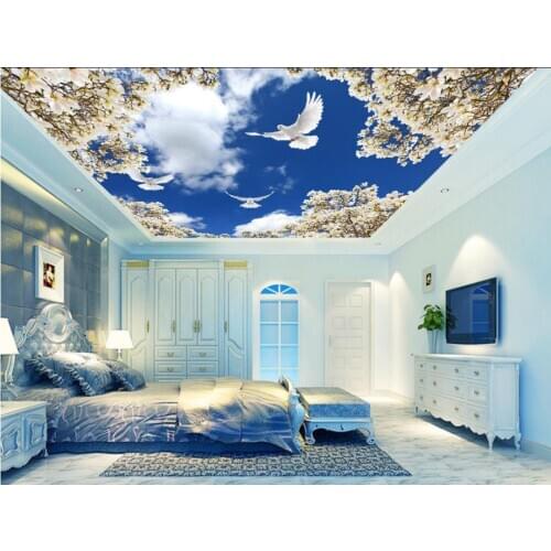 3D ceiling wall papers home decor living room Blue sky, white clouds, white pear flower sky wall papers home decor