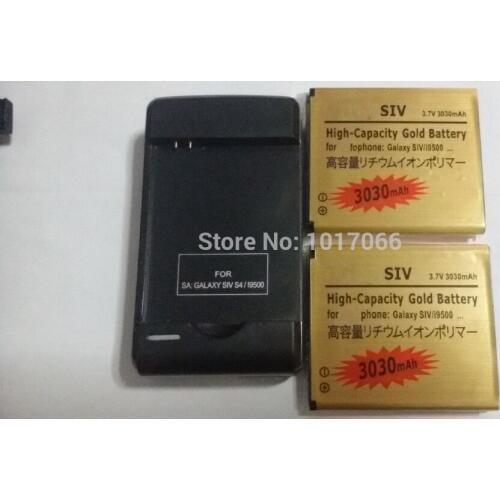 2 x3030mAh High Capacity Gold Battery +Battery Charger For SAMSUNG GALAXY S4 I9500 i9505 GT-i9500 Bateria Batterij