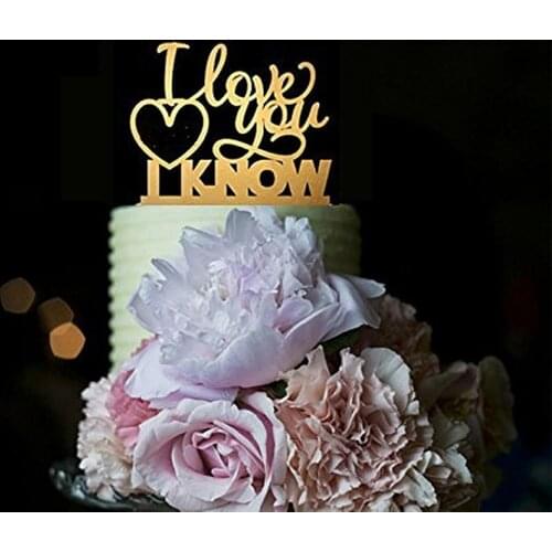 Acrylic Mirror Gold " I love you I know " Wedding Cake Topper Engagement / Anniversary Toppers Party Decoration cake accessory