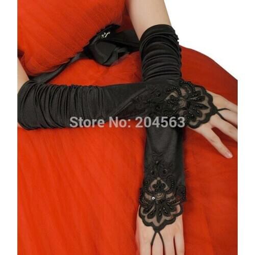 Beaded Black Bridal Gloves Color Wedding Party Fingerless Gloves Bridal Accessories