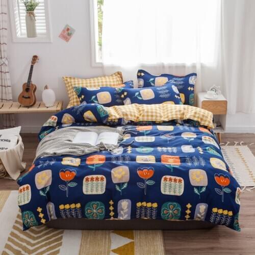 Floral Plaid Duvet Cover Set Bed Sheet Cartoon Cat Single Double Queen King 220x240 Bedding Sets Colorful Bed Linen Quilt Covers