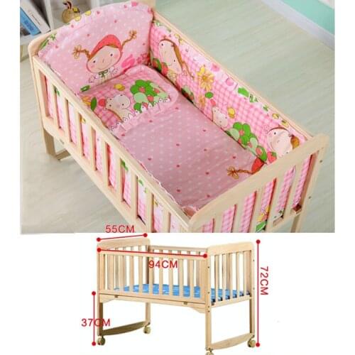 Baby Wooden Crib with Mosquito Net Baby Rocking Crib with Roller Newborn Infant Game Bed Computer Table Baby Cot Bedding Set