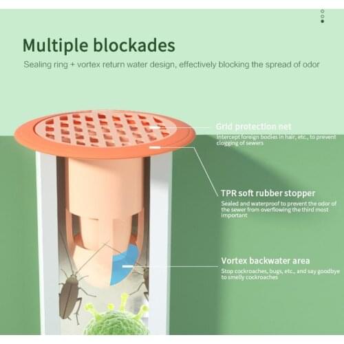 Kitchen Bathroom Water Drain Filter Floor Strainer Plug Trap Siphon Sink Anti Odor Pest Prevention Deodorant Bathroom Accessorie