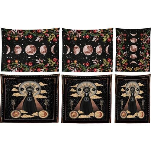 Garden Moon Phase Tapestry Wall ing Retro Black Flower Tapestry Home Decoration Background Cloth Bedroom Wall Covering