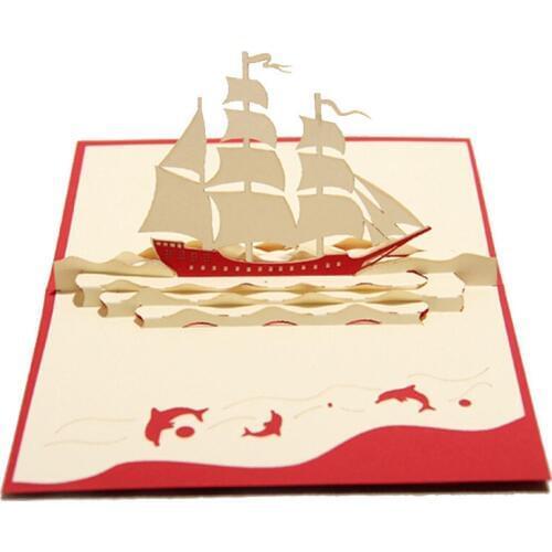 Hot 3D Laser Cut Handmade Seagoing Sailing Ship Paper Invitation Greeting Cards PostCard Business Birthday Party Creative Gift