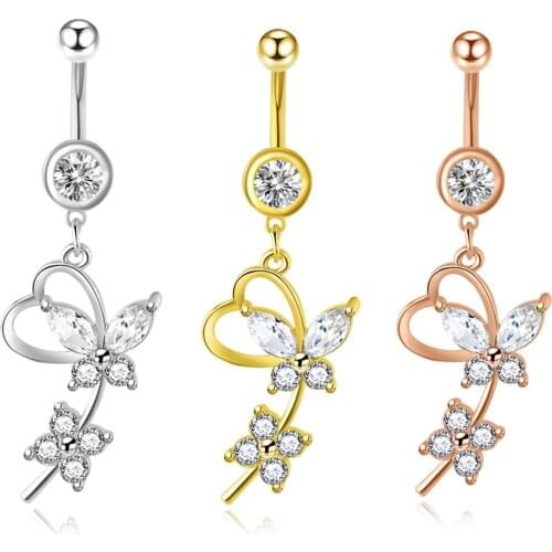 JUNLOWPY 14G Dangle Belly Button Rings for Women girls 316L Surgical Steel Curved Navel Barbell Body Jewelry Piercing