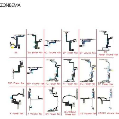 ZONBEMA Power Volume Control Button Mute Lock Switch Cable Flex Connector with Metal Bracket for iPhone X XR XS 6 6S 7 8 Plus