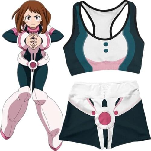 Fitness MMA Boxing Anime My Boku No Hero Academia OCHACO URARAKA Cosplay Yoga Suit Gym Sport Workout Running Short Bra Tracksuit