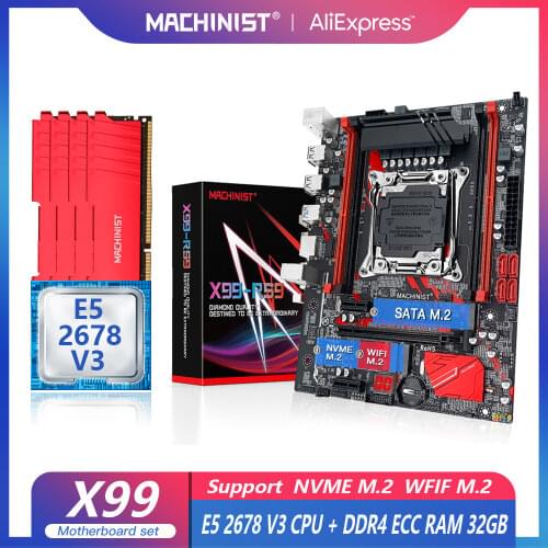 X99 motherboard set kit with Intel Xeon E5 2678 V3 LGA 2011-3 CPU 4*8GB(32GB) DDR4 ECC REG RAM M-ATX NVME M.2 SSD X99-RS9