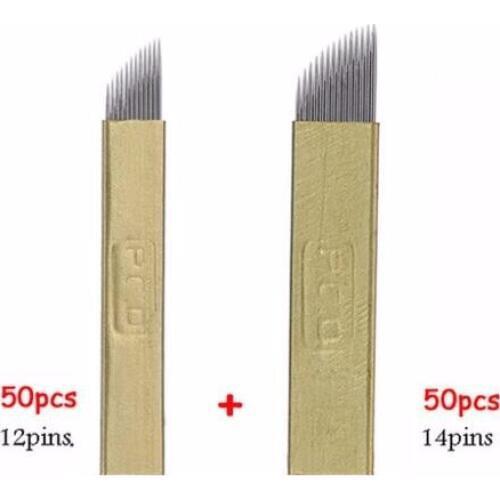 Copper blades 100pcs PCD 12-14 Prong flat Permanent Makeup Manual Needle Blades 50pcs 12blades + 50pcs14blades for microblading