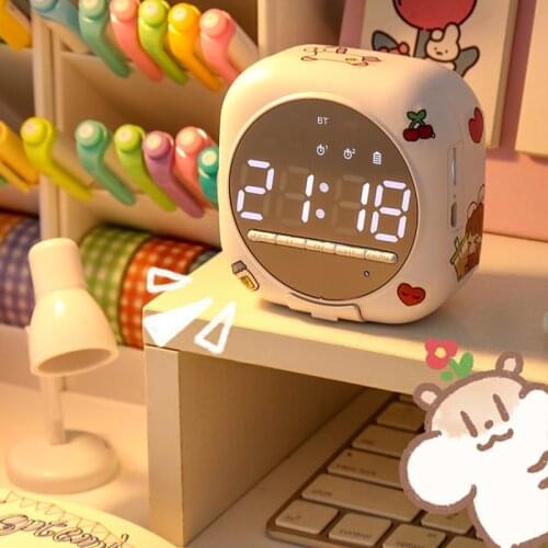 Mini Bluetooth Home Alarm Clock Speaker Large Volume Outdoor Subwoofer Multi-functional Cute Cartoon Girl Small Stereo