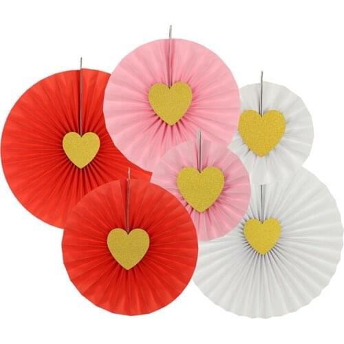 Zilue Party Hanging Paper Fans Decoration Set for Wedding Birthday Party Valentines Day Love Events Accessories Set of 6