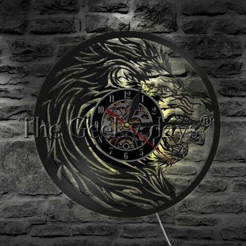 Wildlife Lion Wall Clock Led Light African Animals Wall Lighting Vintage LP Record Handmade Gift Decor Lamp Creative Art