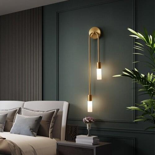 Nordic Luxury Living Room Copper Modern Wall Lamps Simple Double Head Decorative Wall Sconces Decor Bedroom Bedside Lamp Aisle
