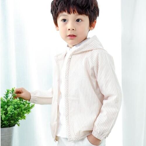New boy and girl cotton hooded jacket spring and autumn baby childrens clothing striped cardigan outerwear trendy top