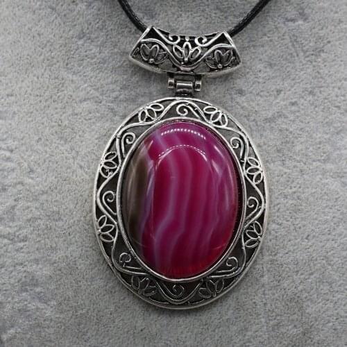 Natural Stone Necklace With Egg-Shaped Semi-Precious Pendant Leather Cord 2MM Charms For Elegant Women Love Romantic Gift