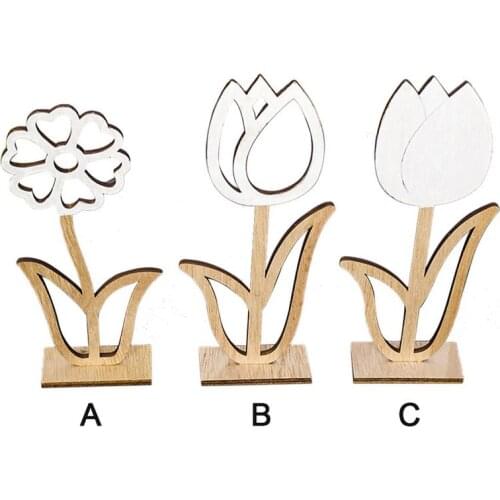 Easter Small Flowers Ornaments Wooden Hollowed Flowers Plants Nordic Style Home Decoration Ornaments