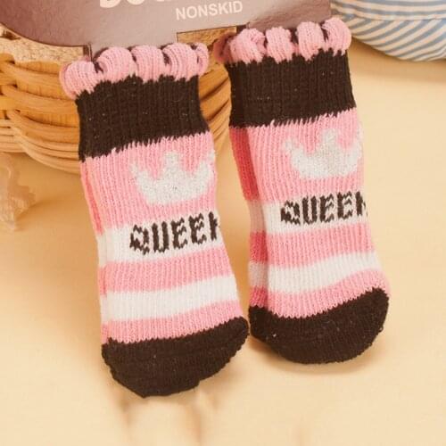Pet Stretch Non-slip Socks For Cute Dogs Knitted Socks Non-slip Soles Suitable For Small Dogs Such As Teddy Poodles 4pcs/ Set