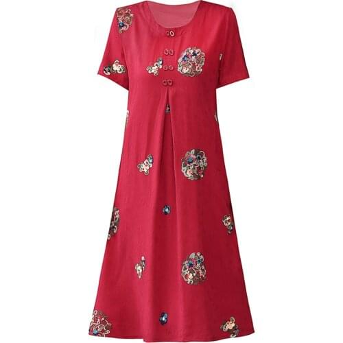 Women Comfortable Floral Print Dress New Ladies Short Sleeve Loose Summer Button Cotton Dress Female Vestidos Elegant Clothing