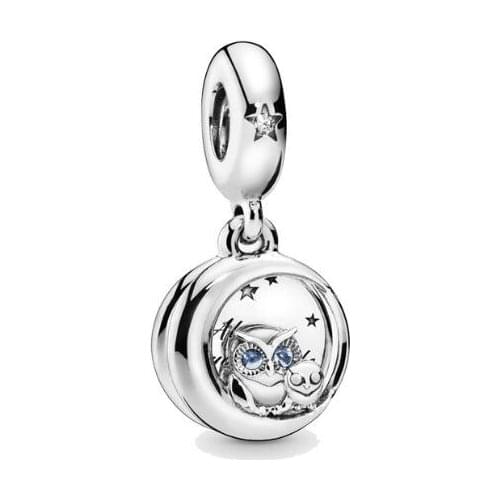 Genuine 925 Sterling Silver Bead Always By Your Side Owl Dangle Charm Fit fashion Bracelets & Necklace Women Diy Jewelry