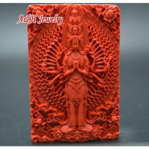 10pcs Thousand-Hand Guanyin Fine Relief Carved Cinnabar Pendants Six Words Mantras Women Lucky Jewelry Gifts
