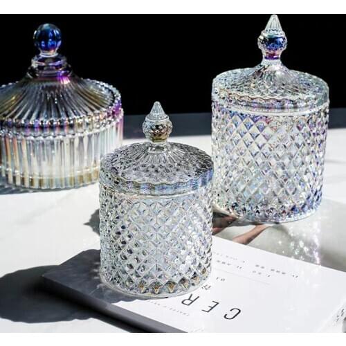 Crystal Glass Storage 300ml 600ML Canned Sugar Cans Diamond Candy Box Cotton Swab Box Snacks Food Household Storage Jar ZH277