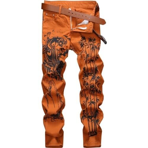 Dropshipping Fashion Hipster Casual Jeas Mens Hip Hop Streetwear Slim Fit Diesel Pants Individuality Ink Printing Denim Trousers