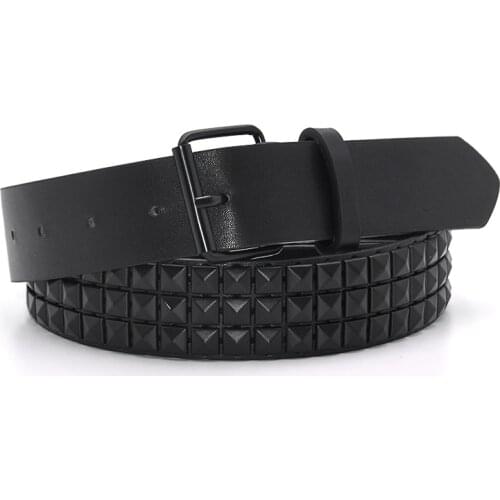 Pyramid Fashion Rivet Belt Men&Womens Studded Belt Punk Rock With Pin Buckle Black