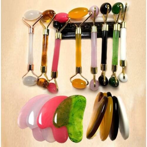 2pc/set Facial Massage Roller Scraping Board Double-headed Jade Facial Massager Lifting Body Thinning Neck Slimming Lifting Tool