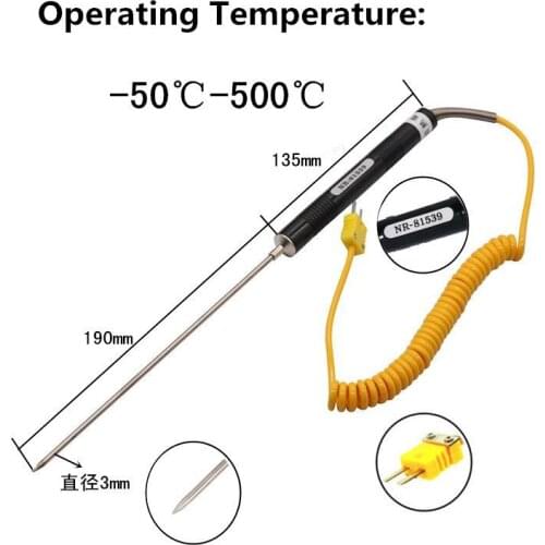 1PC K Type Thermocouple Probe Handheld Fits For Temperature Controller Operating Temperature( -50C to +500C 0 to +1200C)