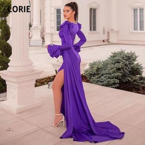 LORIE Sexy Evening Dresses 2021 O-Neck Long Sleeves High Side Split Arabic Mermaid Pageant Prom Gowns Custom Made Party Dress