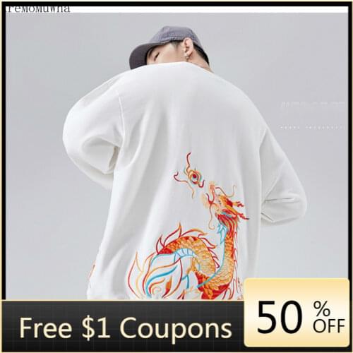New Chinese Style Dragon Embroidery Sweatshirt Mens Spring Autumn Loose Tide Brand Cotton Round Neck Pullover Anime Hoodies