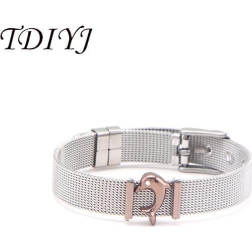 TDIYJ New Stylish Dolphin Slide Charms with 10mm Mesh Keeper Bracelets Set as a Gift