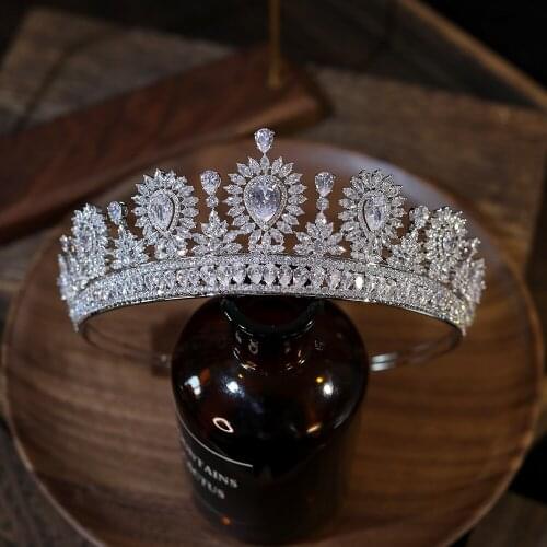 European Big Zircon Water Drop Tiaras Bridal Crown Shiny Crystal Headdress Wedding Hair Accessories Prom Jewelry Gifts