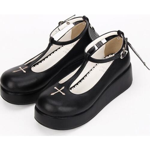 Angelic imprint Custom Japanese Goth Lolita Cosplay Ankle T-strap Shoes Platform Heel Comfortable Girls Shoes size35-39 98461