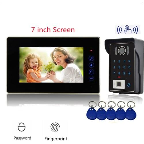 7 inch Video Doorbell Intercom Monitor Wired Door Bell Password Fingerprint Card Swiping Unlock Home Villa Security Visual Bells