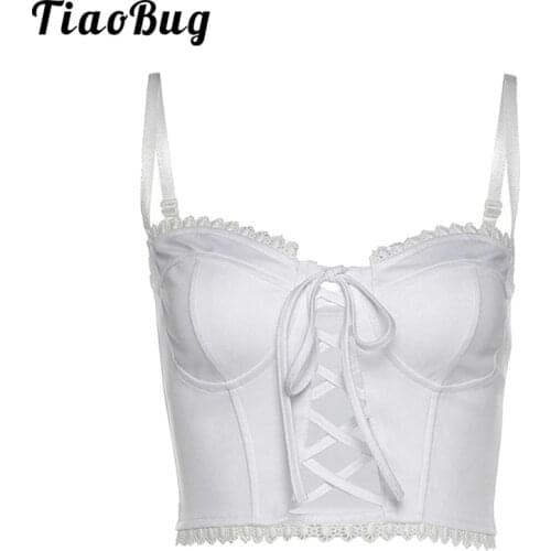 Y2K Fashion Sweet Lace-Up White Tank Crop Top Women Adjustable Straps Milkmaid Camisole Ladies Hollow Bustier Corset Sexy Tops