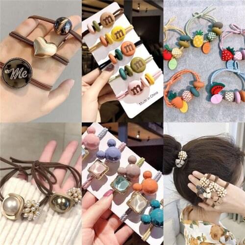 1Set Women Luxury Crystal Elastic Hair Band Girls Sweet Hair Tie Simple Ponytail Holder Rubber Bands Fashion Hair Accessories