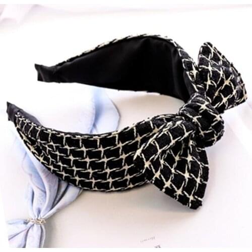 Winter Plaids Bowknot Headband Women Headdress Bow Hairband Ladies Elegant Hair Hoop Women Hair Accessories Wide Head Band