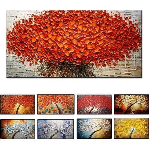 100% Hand Painted Oil Painting On Canvas Abstract Blossom Tree Thick Palette Knife Paintings Wall Art For Modern Home Decor