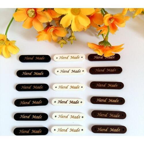 100PCs 2 Holes 8*30mm Tag Brand "Hand made" Decorative Wood Buttons for Craft Sewing Supplies Scrapbooking