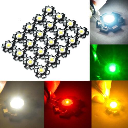 10X 1W 3W High Power Chip white Red Blue Green light Bead Emitter LED Bulb Diodes Lamp Beads with 20mm Star PCB Platine Heatsink