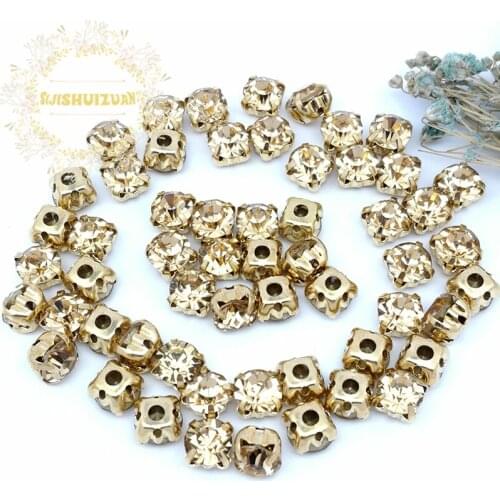 3mm 4mm 5mm 6mm 7mm 8mm Light colorado topaz Diamond shape Glass Crystal rhinestone with gold claw Diy wedding dress accessories