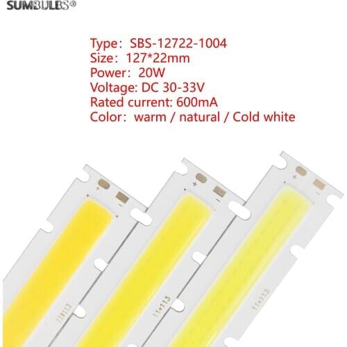 5pcs/lot 20W 30-33V 600mA COB Light Source for Floodlight 127*22mm Bar Lights strip LED Lamp DIY bulb
