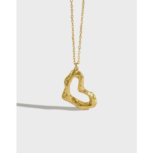 1PC Authentic 925 Sterling silver White/ God Irregular Open Heart Pendant concave-convex Surface necklace Jewelry TLX931