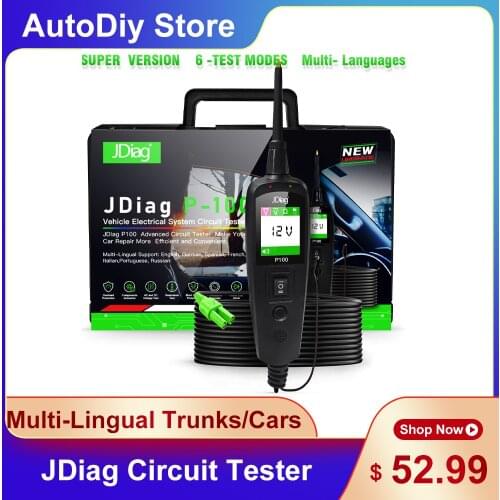 JDiag P100 Original Automotive Electrical Circuit Voltage Tester Diagnostic Tools Power Scan For Cars/Trucks 0-70V Mluti-lingual
