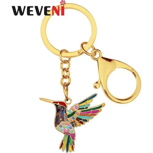 WEVENI Enamel Alloy Anime Floral Hummingbird Bird Key Chain Key Ring Handbag Car Wallet Decoration Keychain For Women Girls Gift